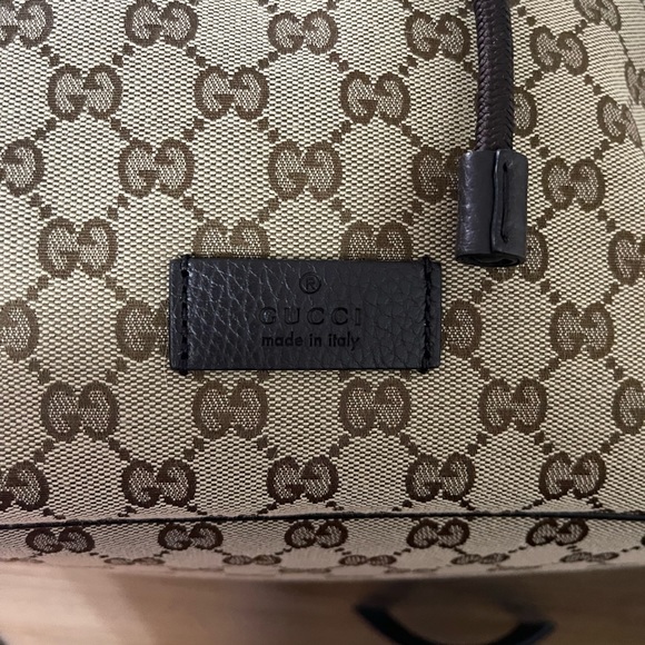 GUCCI Monogram Dollar Calfskin O Drawstring Backpack- AUTHENTIC - Picture 2 of 8